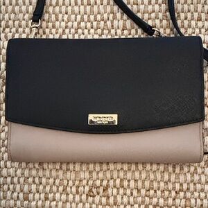 kate spade Black and Taupe Two-Tone Crossbody with Gold Plaque